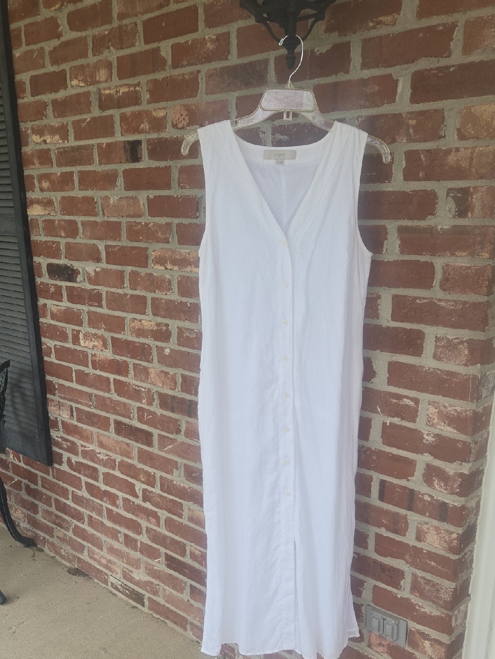 LOFT White Sleeveless Button-Front Linen Maxi Dress